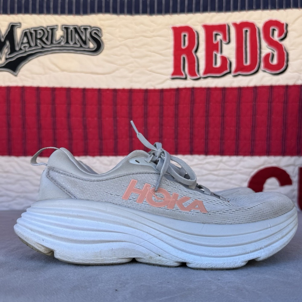 Hoka One One Women's White Sneakers with Pink Logo - Picture 4 of 16